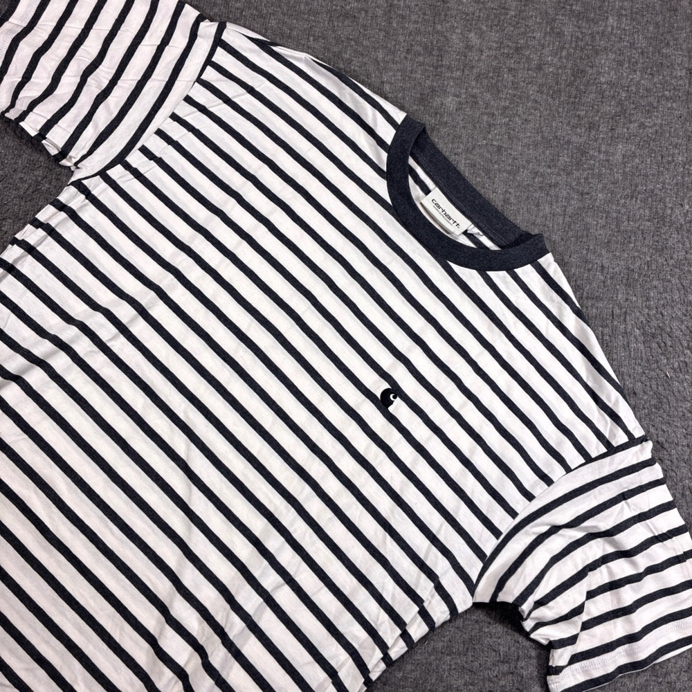 Carhartt WIP Robie T-Shirt Womens Large White Black Striped Organic Cotton